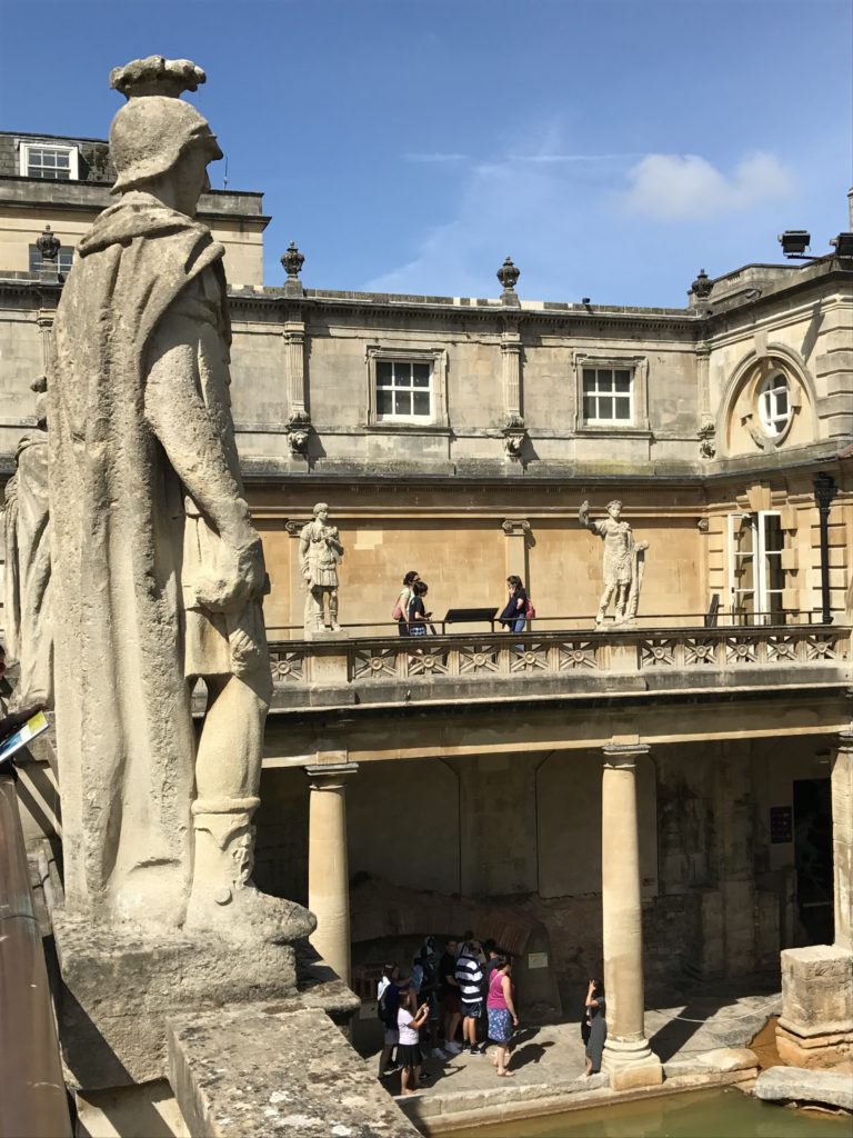 The upper terrace of the Great Bath has 19th Century statues of Roman emperors