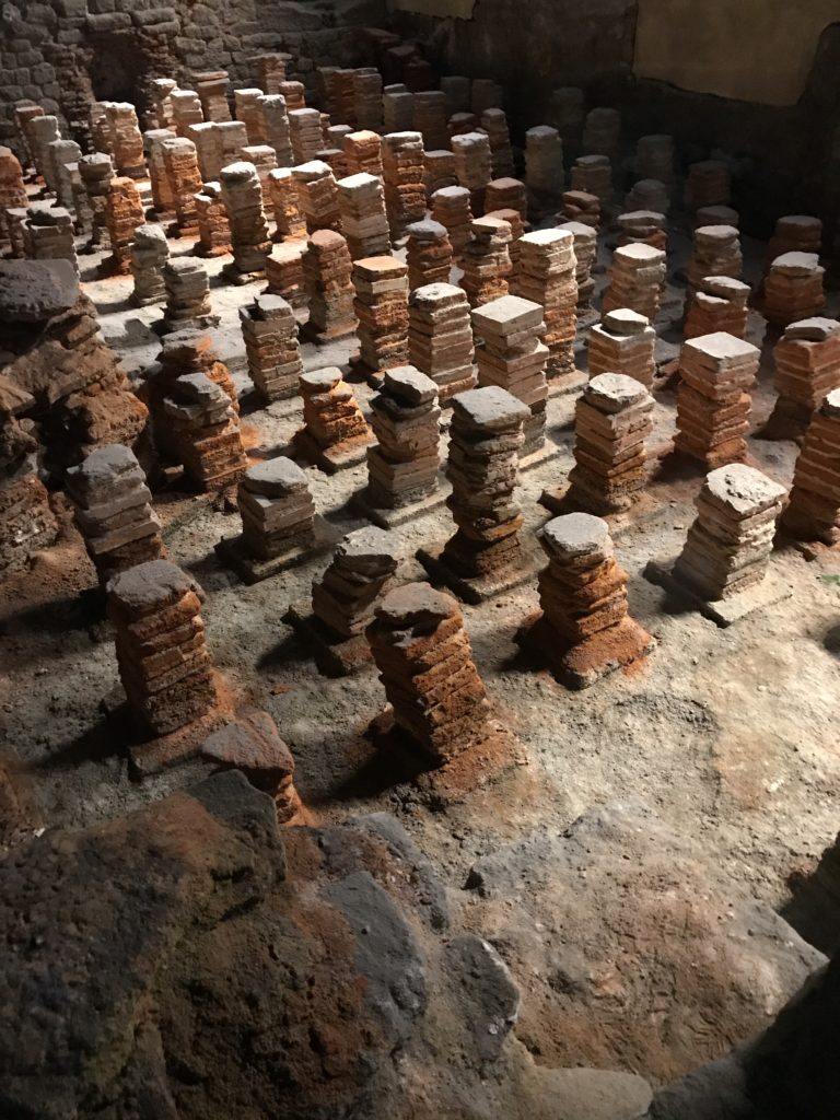 These brick pillars held up the sauna floor, and heated air was piped underneath