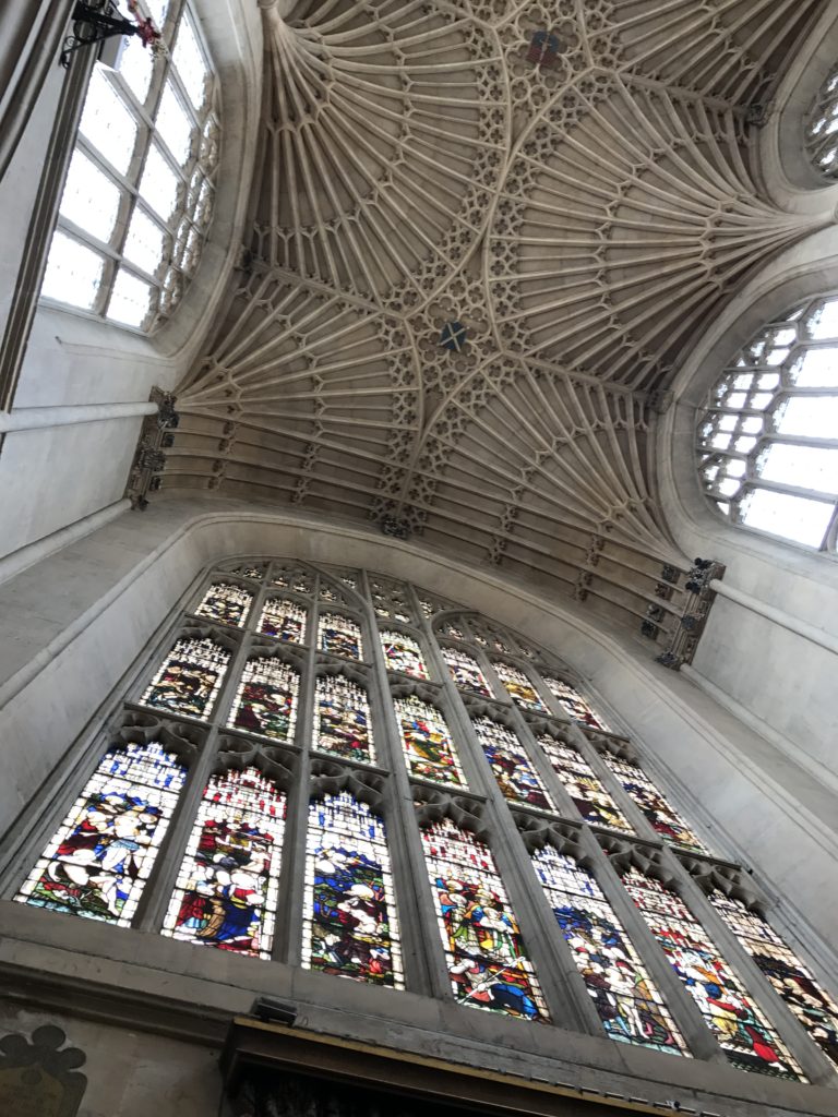 The ceiling of one of the aisles in Bath Abbey