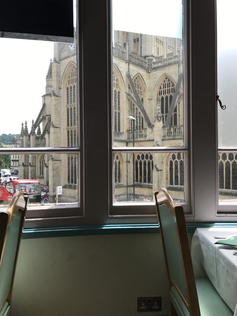 An Indian restaurant with a splendid view from its windows of Bath Abbey
