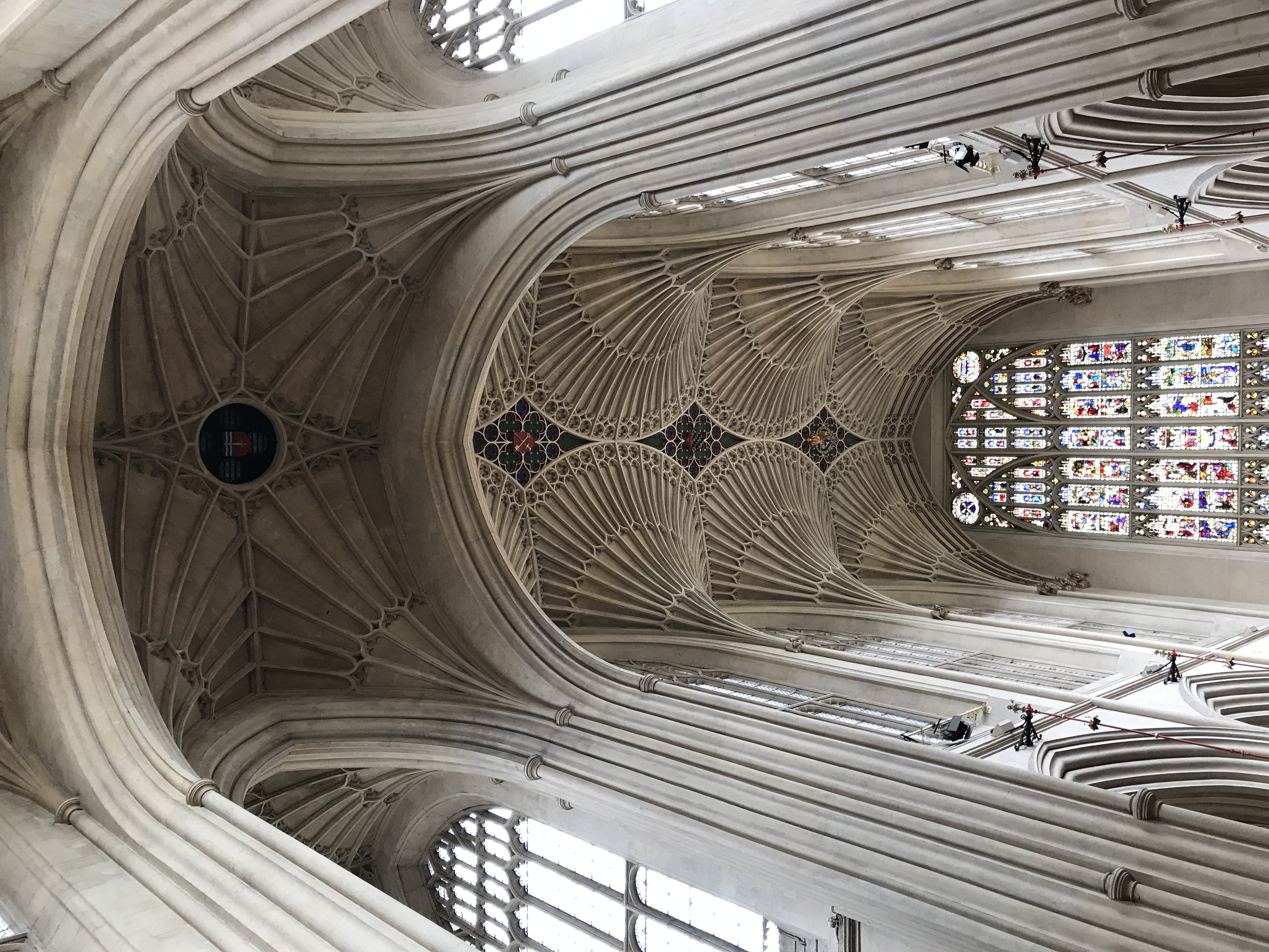 The magnificent vaulted ceiling of the nave at Bath Abbey, England