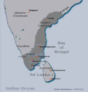 The territory of the Chola dynasty during Rajaraja II's reign