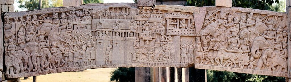 Battle scene at the ancient Indian Sanchi Stupa