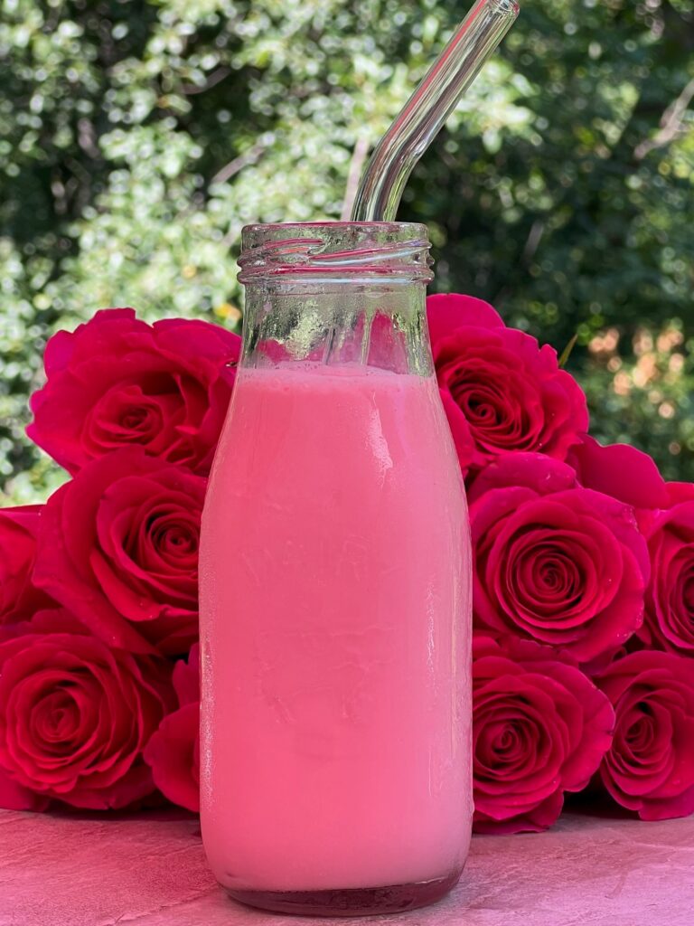 Rosemilk, made with rose syrup, milk and ice