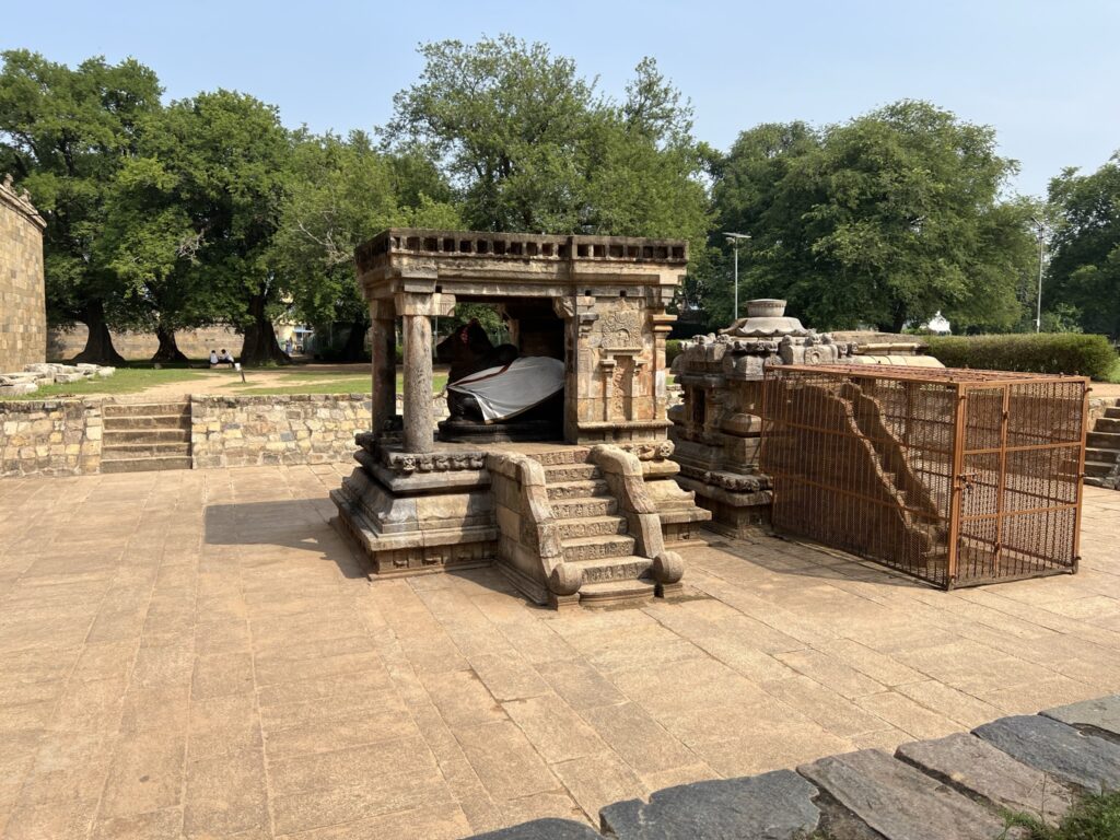 The stone Nandi, Shiva's bull, facing the entrance to the temple