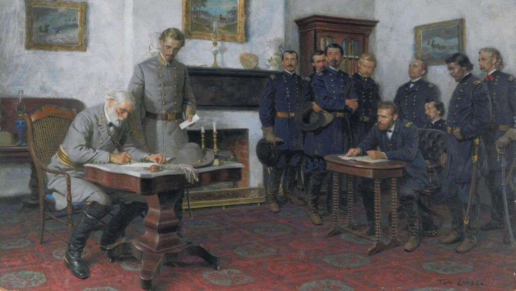 Tom Lovell's painting of the surrender at Appomattox Court House