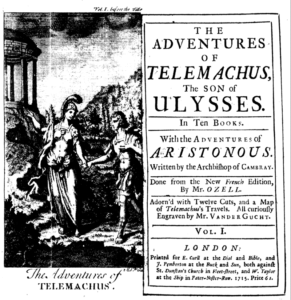 The title page from The Adventures of Telemachus--it is from this book that Ulysses S. Grant is named