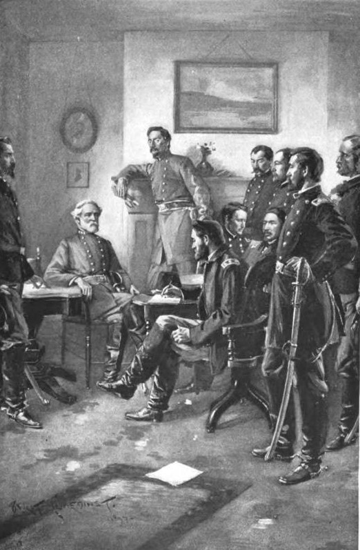 Grant and Lee meet at Wilmer McLean's house in Appomattox Court House. American Civil War.