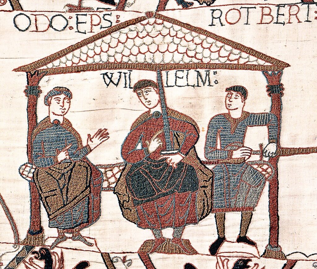 William the Conqueror and his two brothers, Odo and Robert, in the Bayeux Tapestry.
