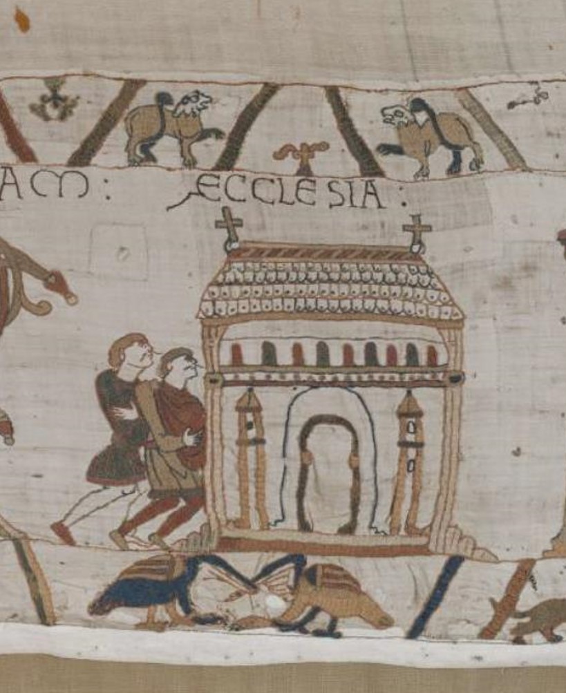 Harold, future king of England, praying at the church before he sets off for France.