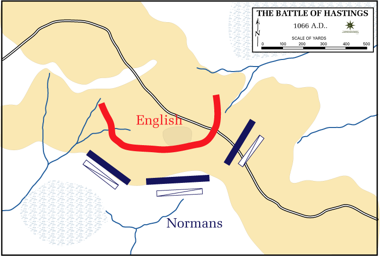 The map of the movement of soldiers in the Battle of Hastings.