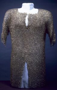 A hauberk, a mail shirt used as armor.