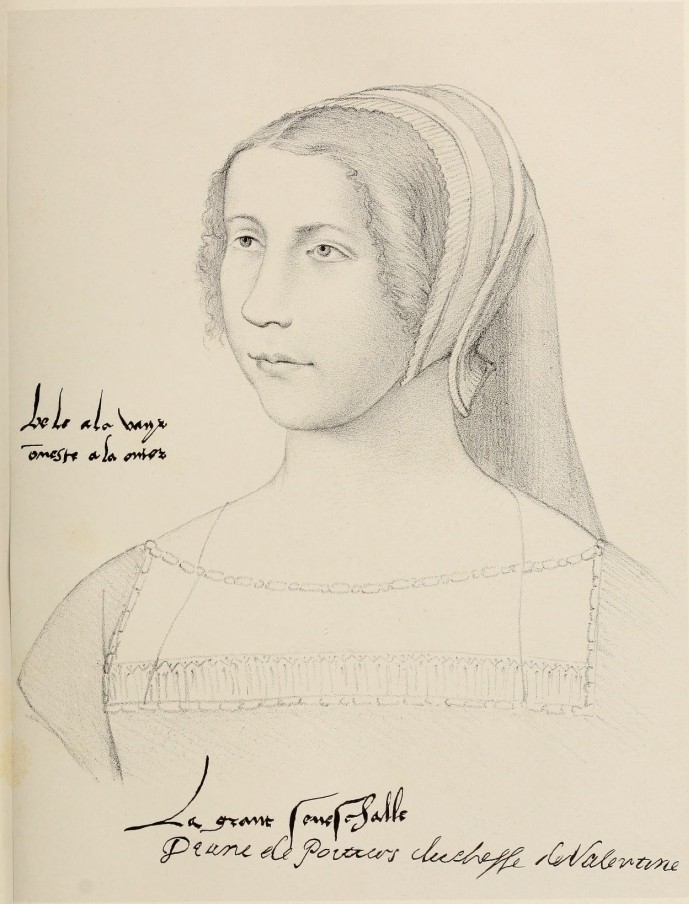 A crayon sketch of Diane de Poitiers upon which King Francois I made a comment.